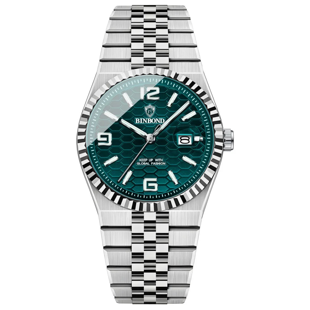 BINBOND Men's Quartz Watch Classic Style Waterproof Luminous Date Display Stainless Steel Wristwatch For Male
