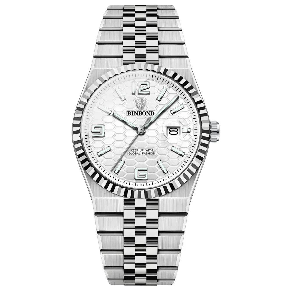 BINBOND Men's Quartz Watch Classic Style Waterproof Luminous Date Display Stainless Steel Wristwatch For Male