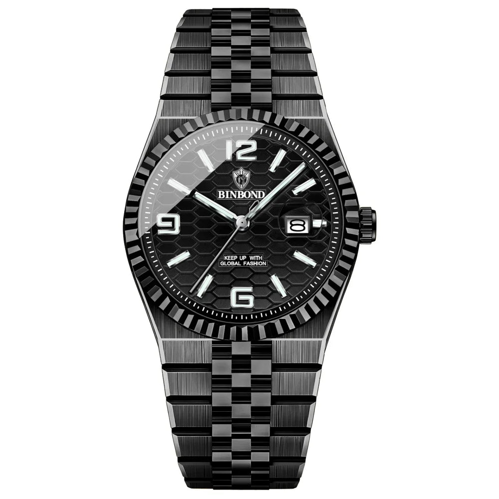 BINBOND Men's Quartz Watch Classic Style Waterproof Luminous Date Display Stainless Steel Wristwatch For Male